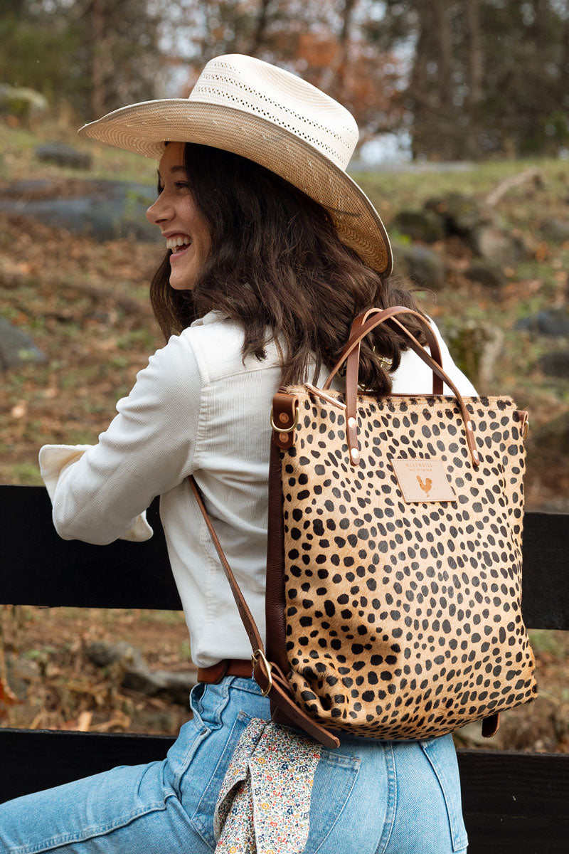 Cheetah Hair on Hide Leather Backpack | Leather Pocketbooks  display picture 1