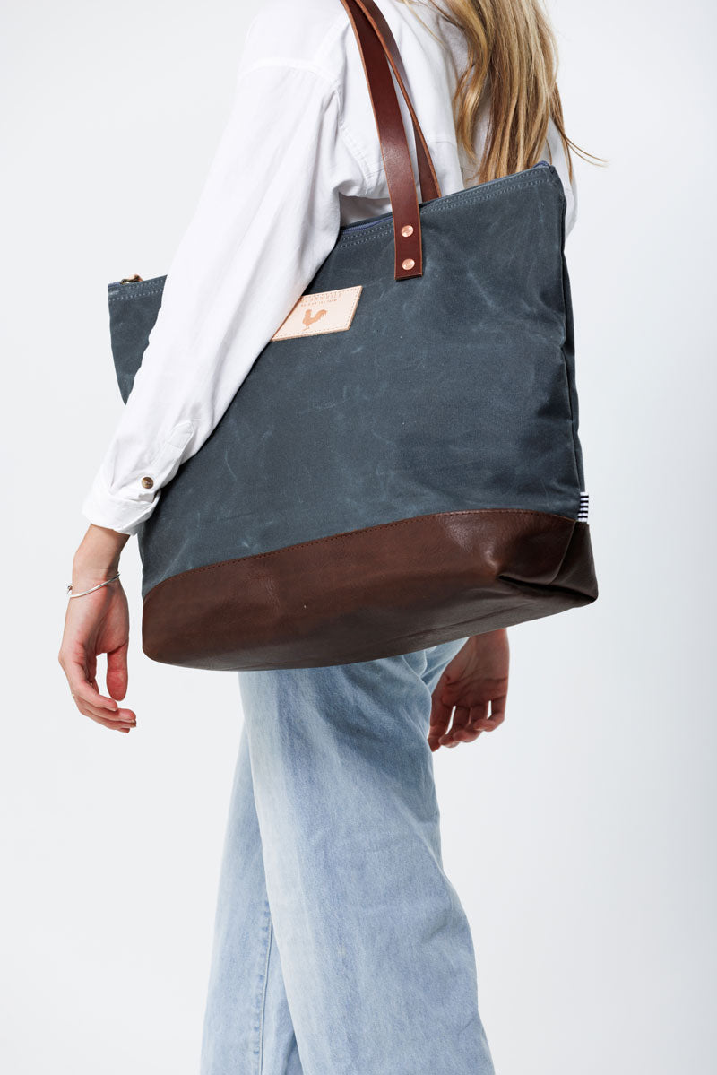Slate Blue Waxed Canvas Adventure Tote