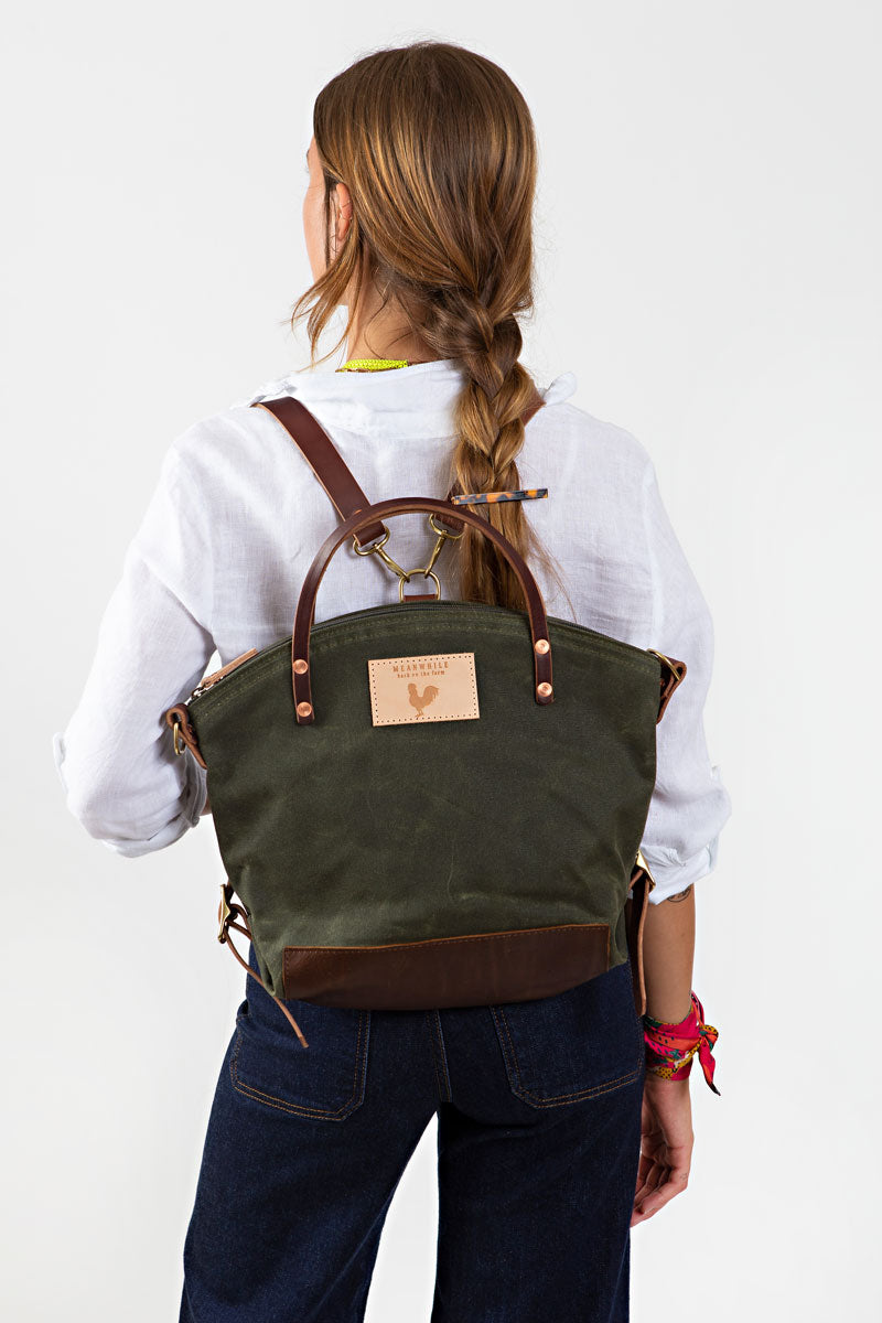 craftsman green canvas with leather trim backpack Olive Waxed Canvas Backpack 2.0