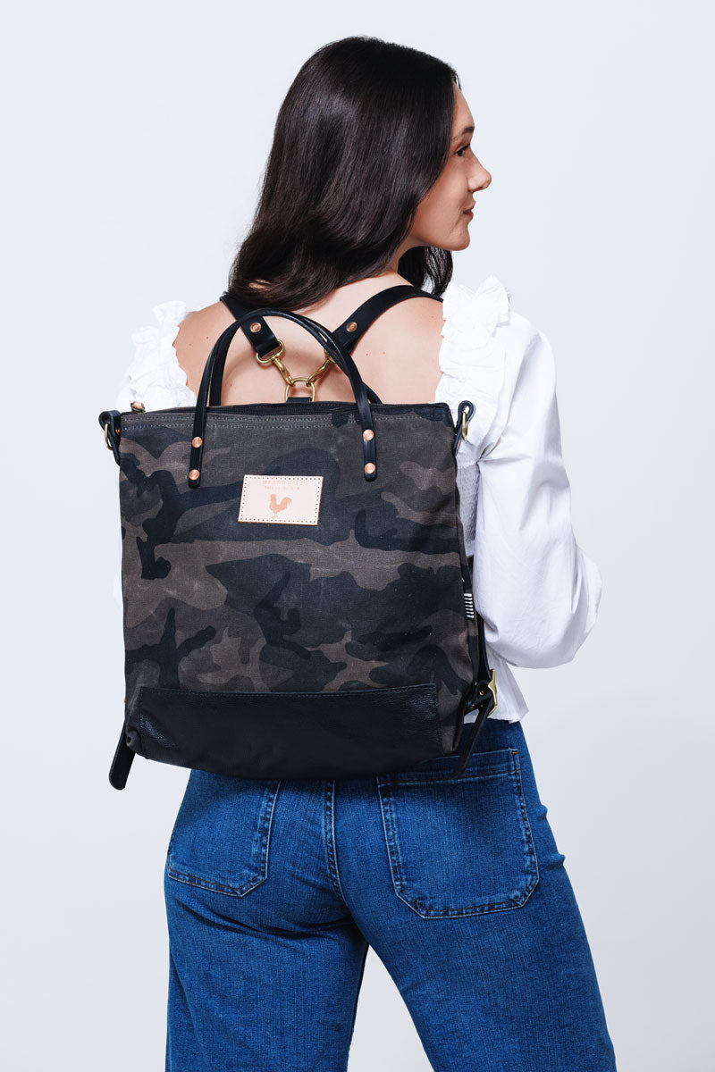 Graphite Camouflage Wax Canvas Backpack | Meanwhile