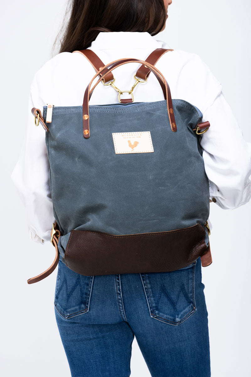 Slate Blue Wax Canvas Backpack