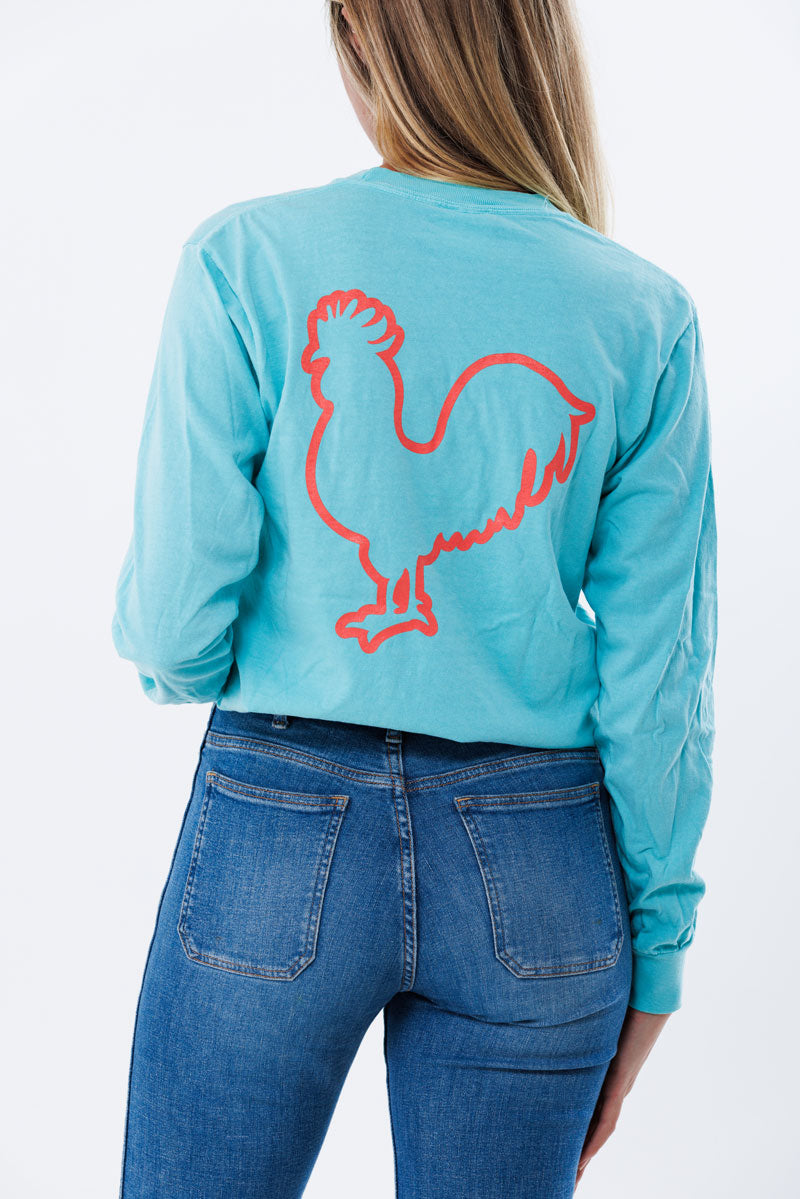 Aqua T Shirt with Rooster