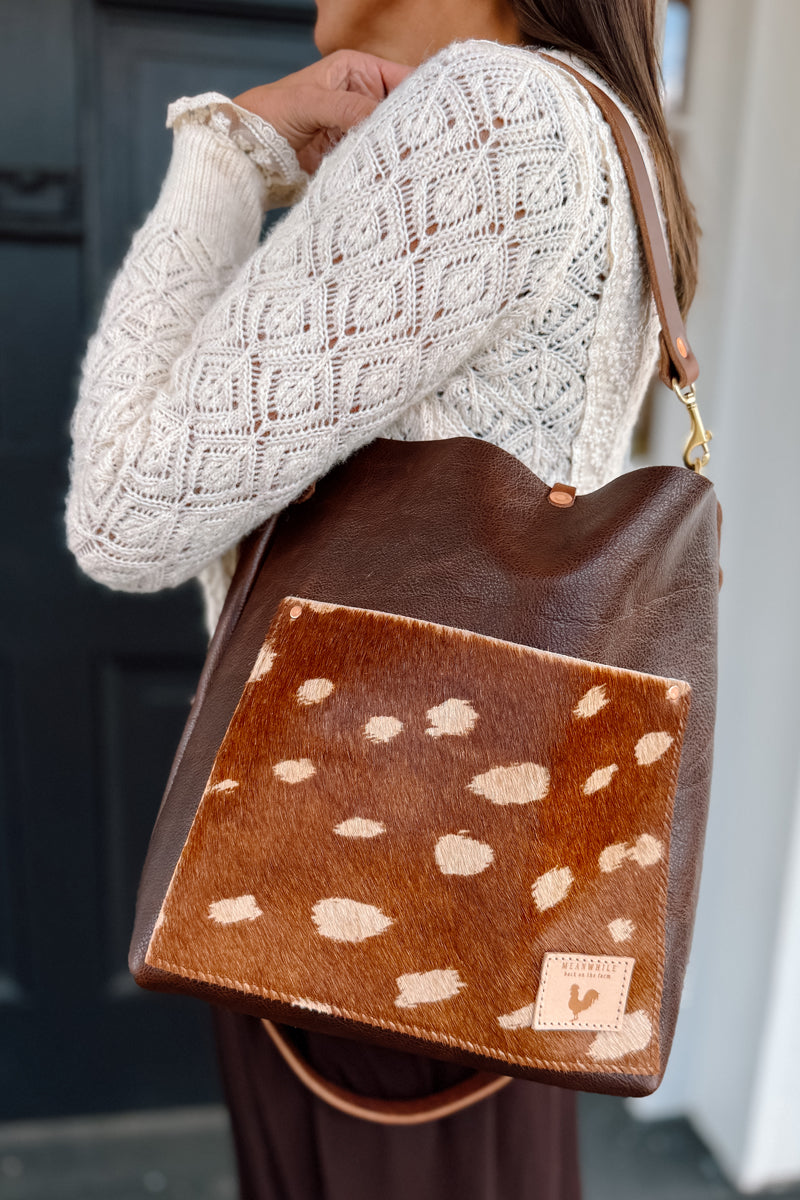 Spotted Cow Hide Leather Carryall & Crossbody | Cowhide Crossbody