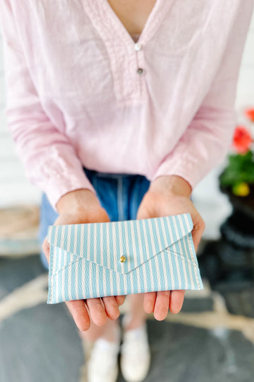 Limited Edition: Blue & White Striped Leather Envelope Wallet