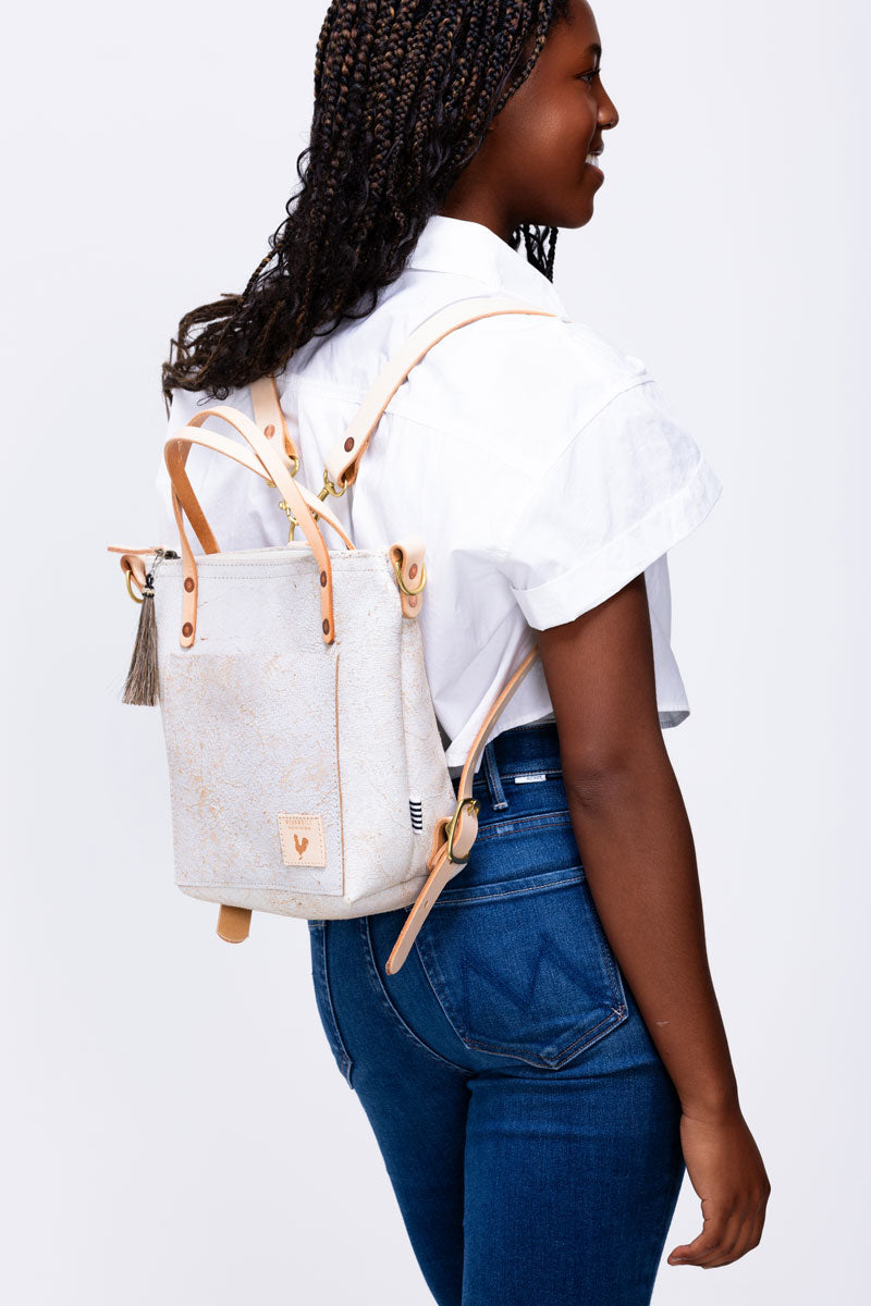 Birch White Leather Tote Backpack Birch White Small Tote Backpack