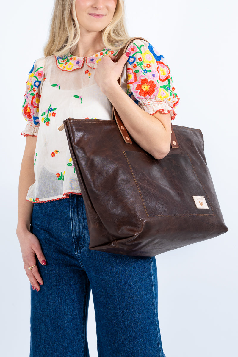 brown leather travel tote bag Mocha Tuscan Leather Travel Tote