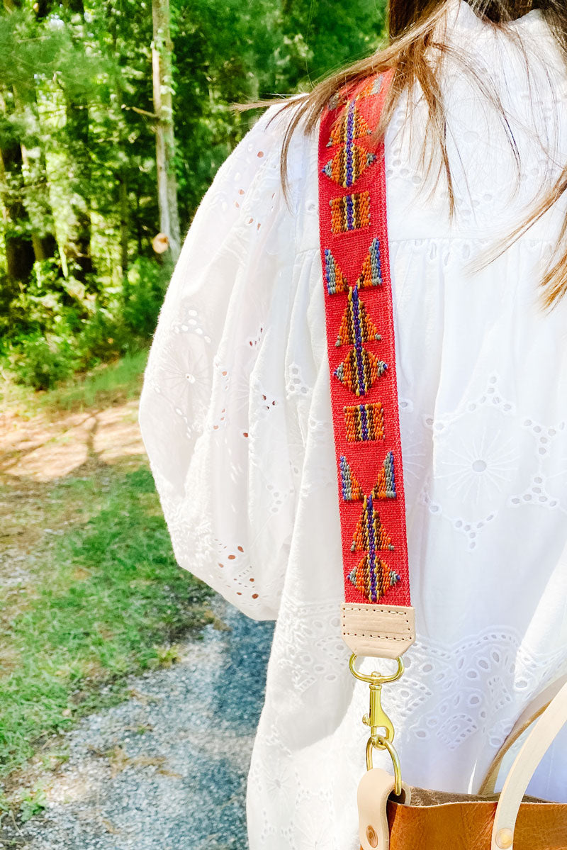 Meanwhile Back on The Farm Red Aztec Italian Webbing Crossbody Strap | Meanwhile