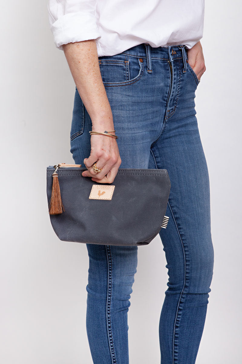 Slate Blue Canvas Pouch with Zipper