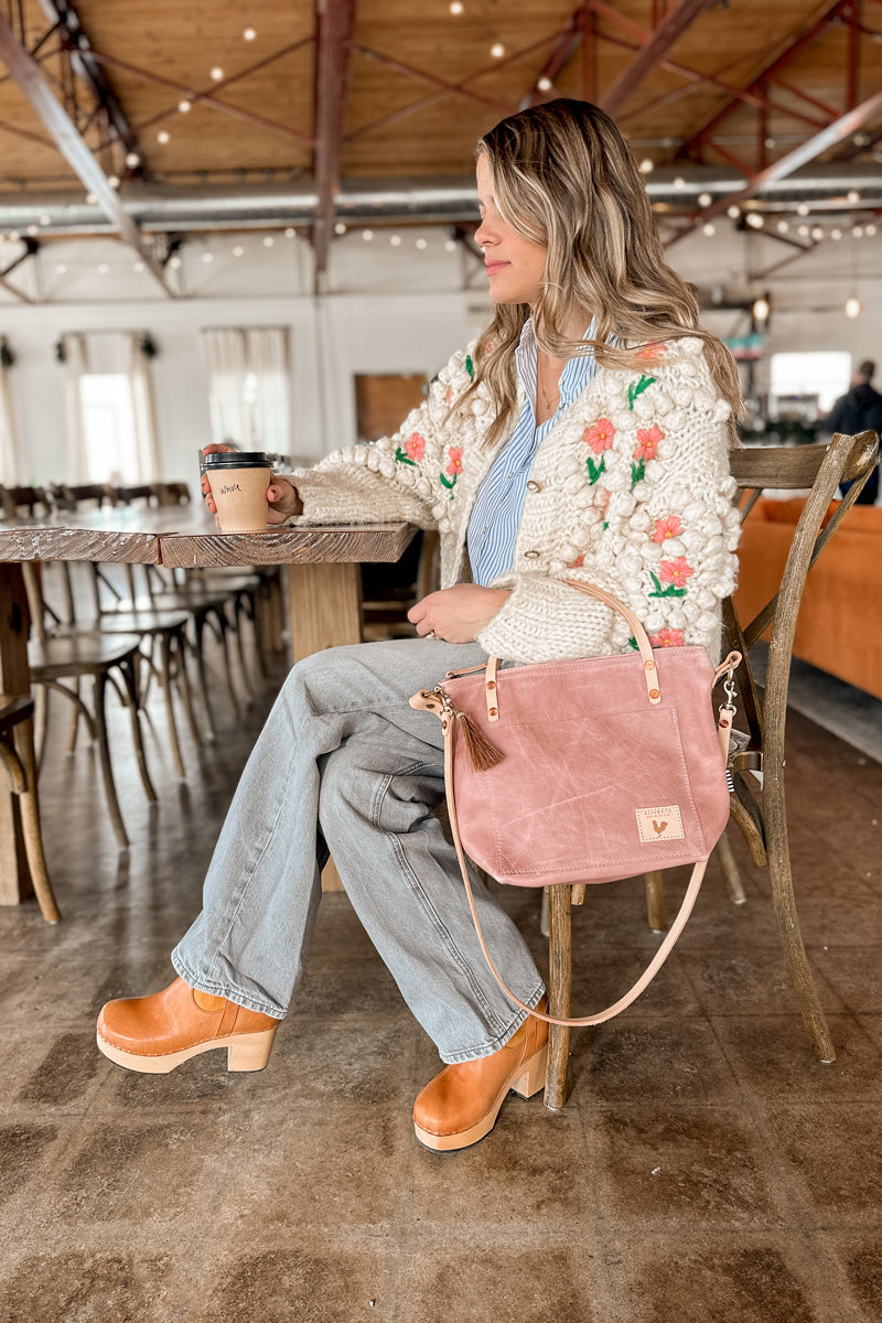 Rose Leather Small Tote |Pink Leather Bag | Meanwhile Back on the Farm