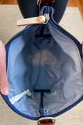 Blue Leather Floral Pattern Sling Bag Interior