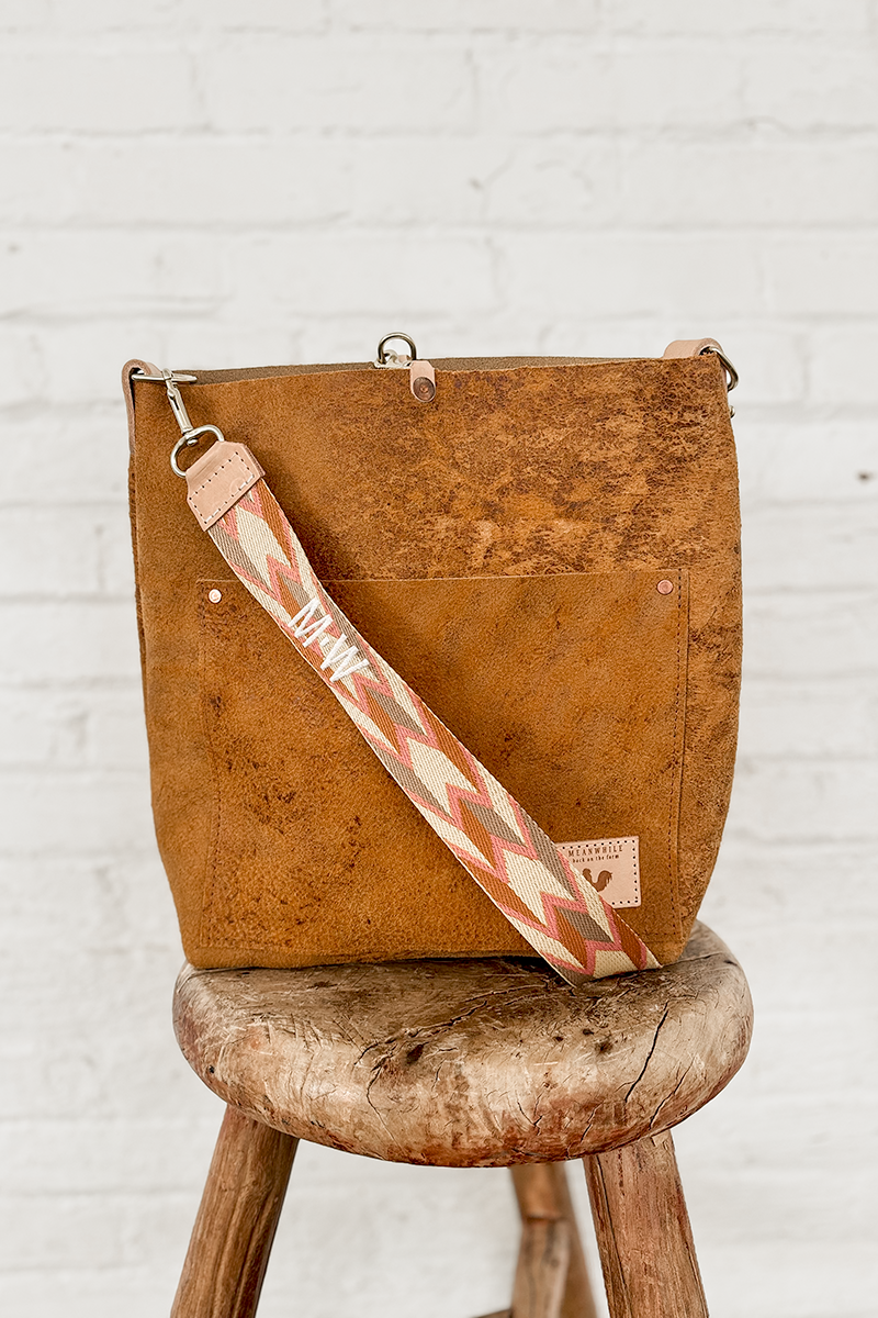 Tan Leather Tote Bag with the sierra chevron crossbody strap