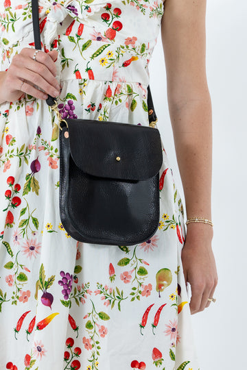 Mini Black Luxe Leather Saddle Bag