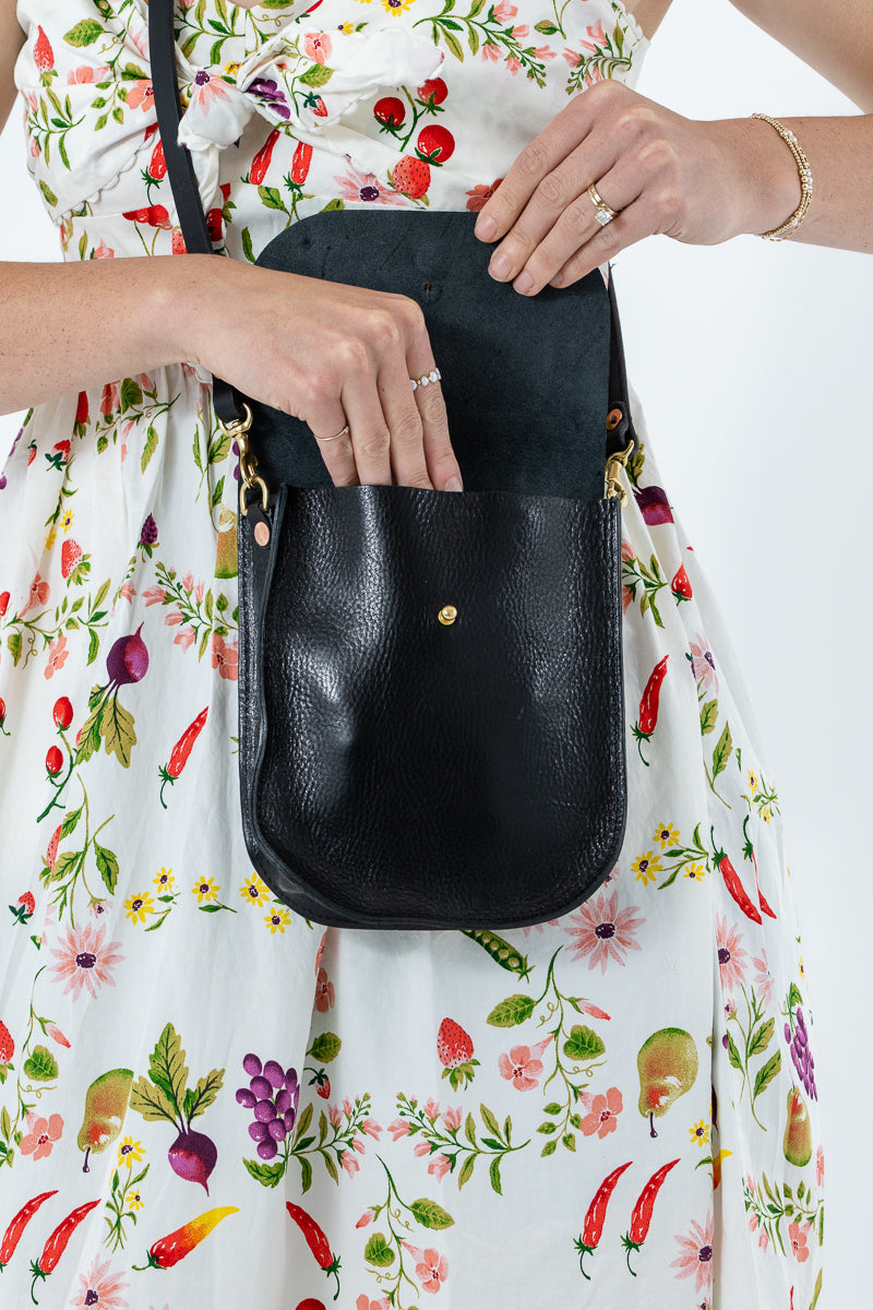 Mini Black Luxe Leather Saddle Bag