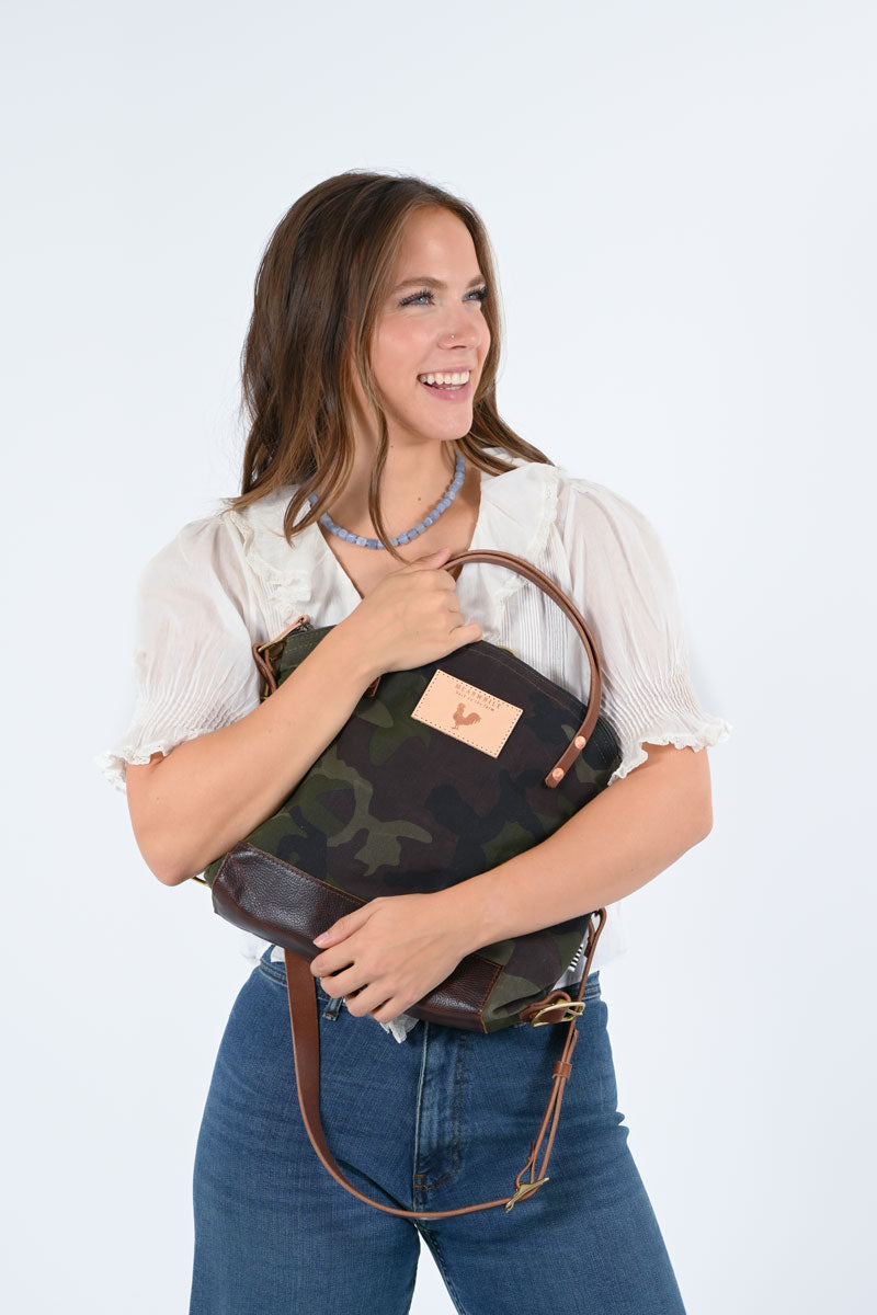 Camouflage Wax Canvas Backpack Crossbody Straps | Meanwhile VA