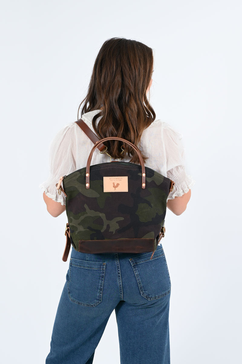 Camouflage Wax Canvas Backpack Crossbody Straps | Meanwhile VA