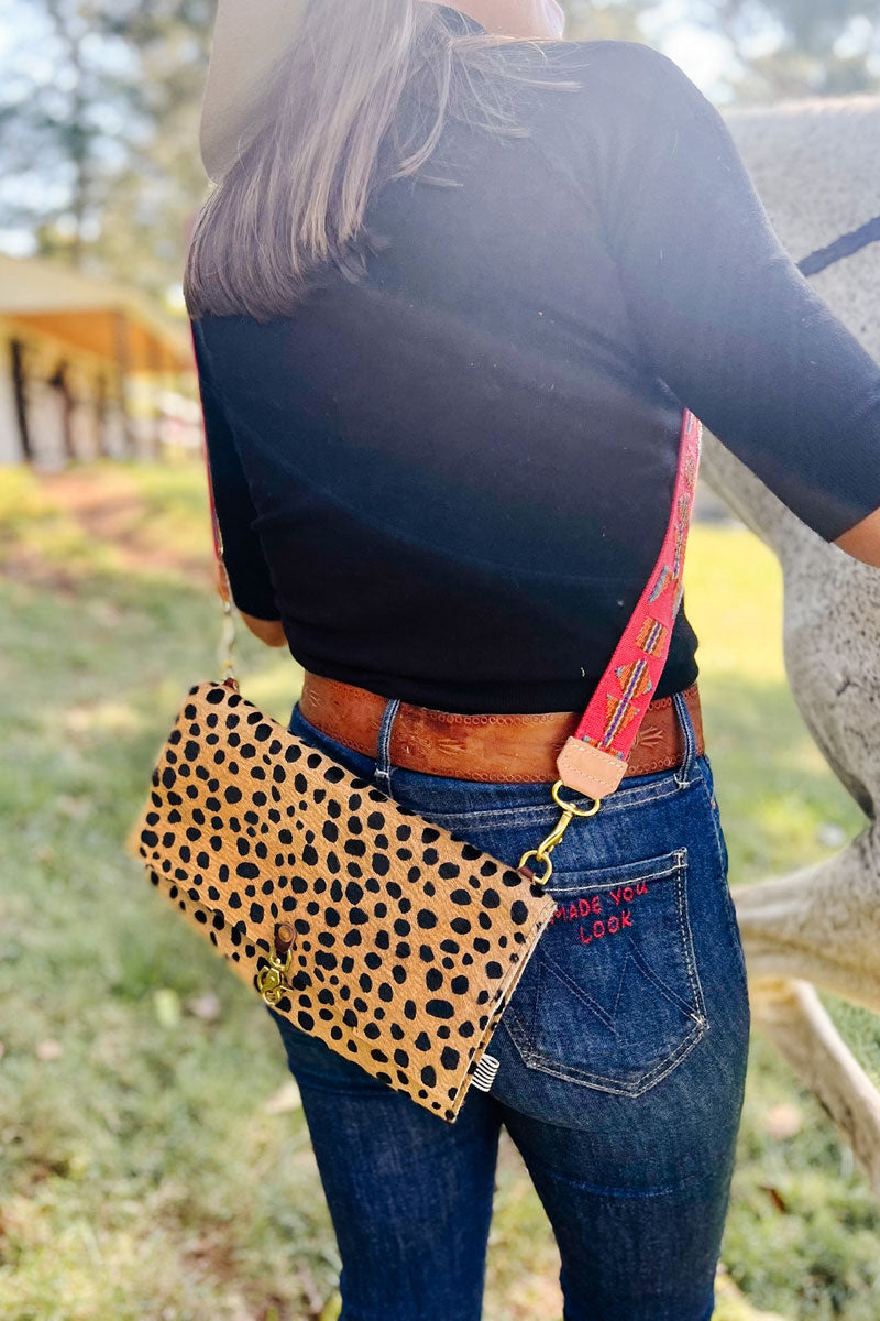 Tan and Gold Hair-on-Hide Leather Clutch Handbag main image 1
