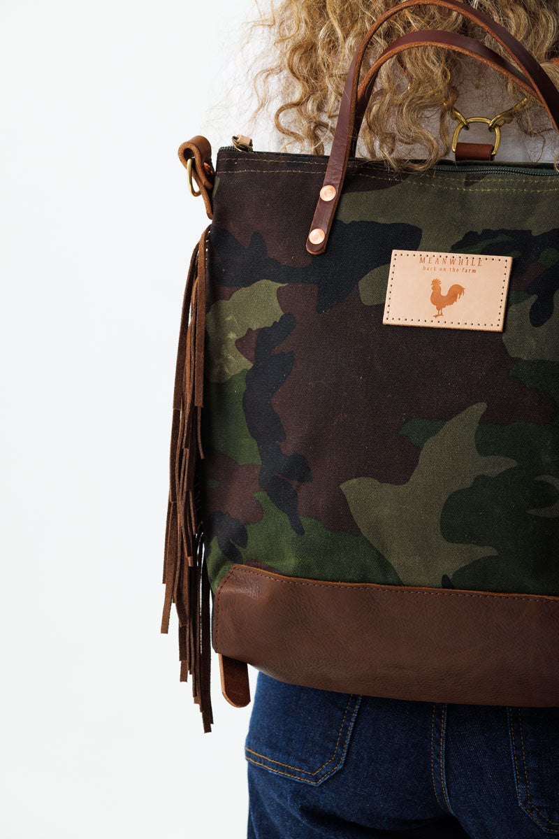 Camo Waxed Canvas Original Backpack with Fringe