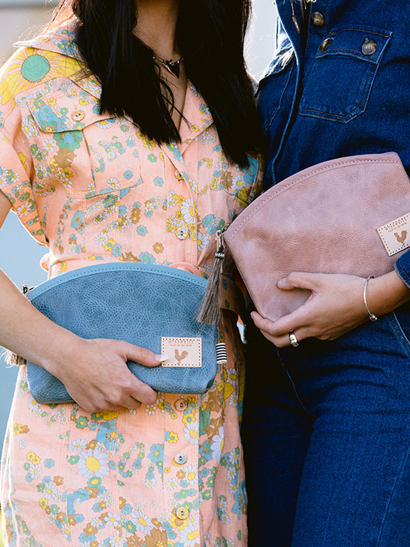 Pink leather purse and blue leather purse
