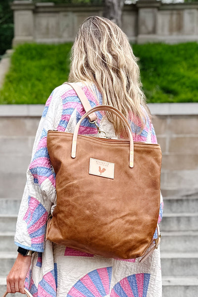 Camel Brown Leather Backpack