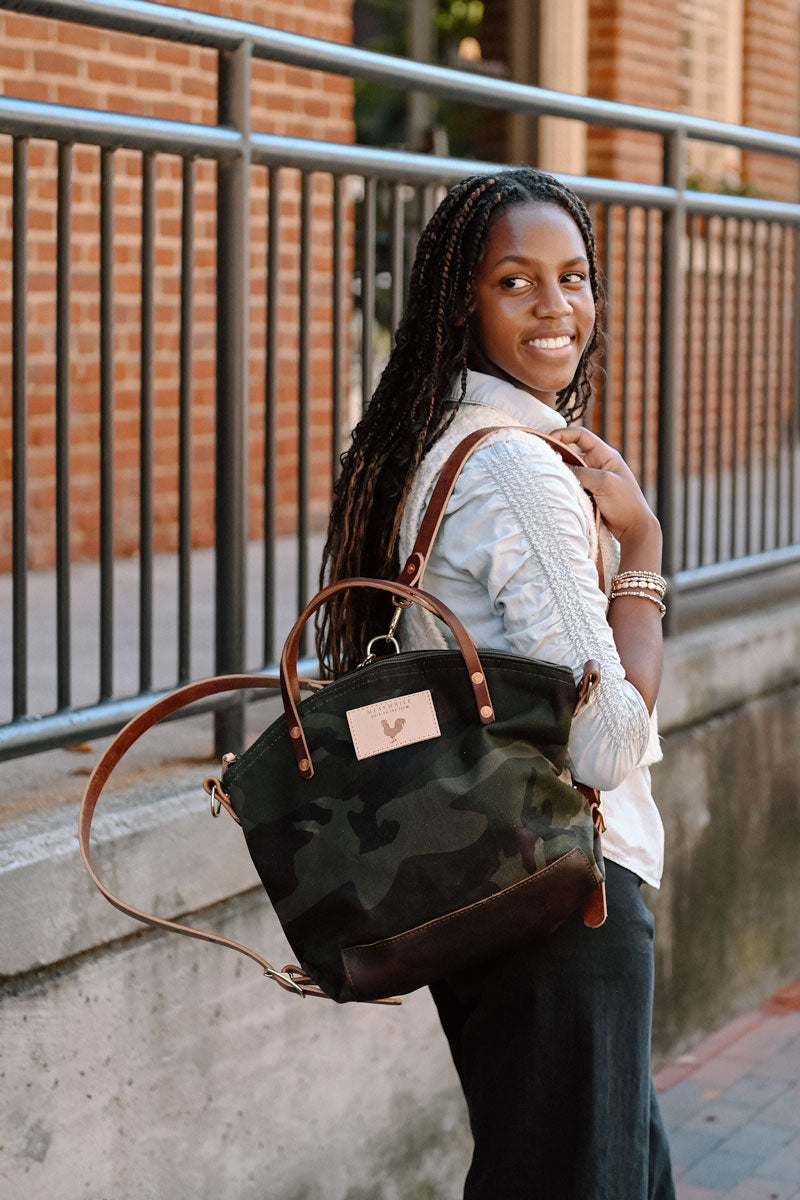 clara camouflage women mini backpack Camouflage Wax Canvas Backpack Crossbody Straps | Meanwhile VA