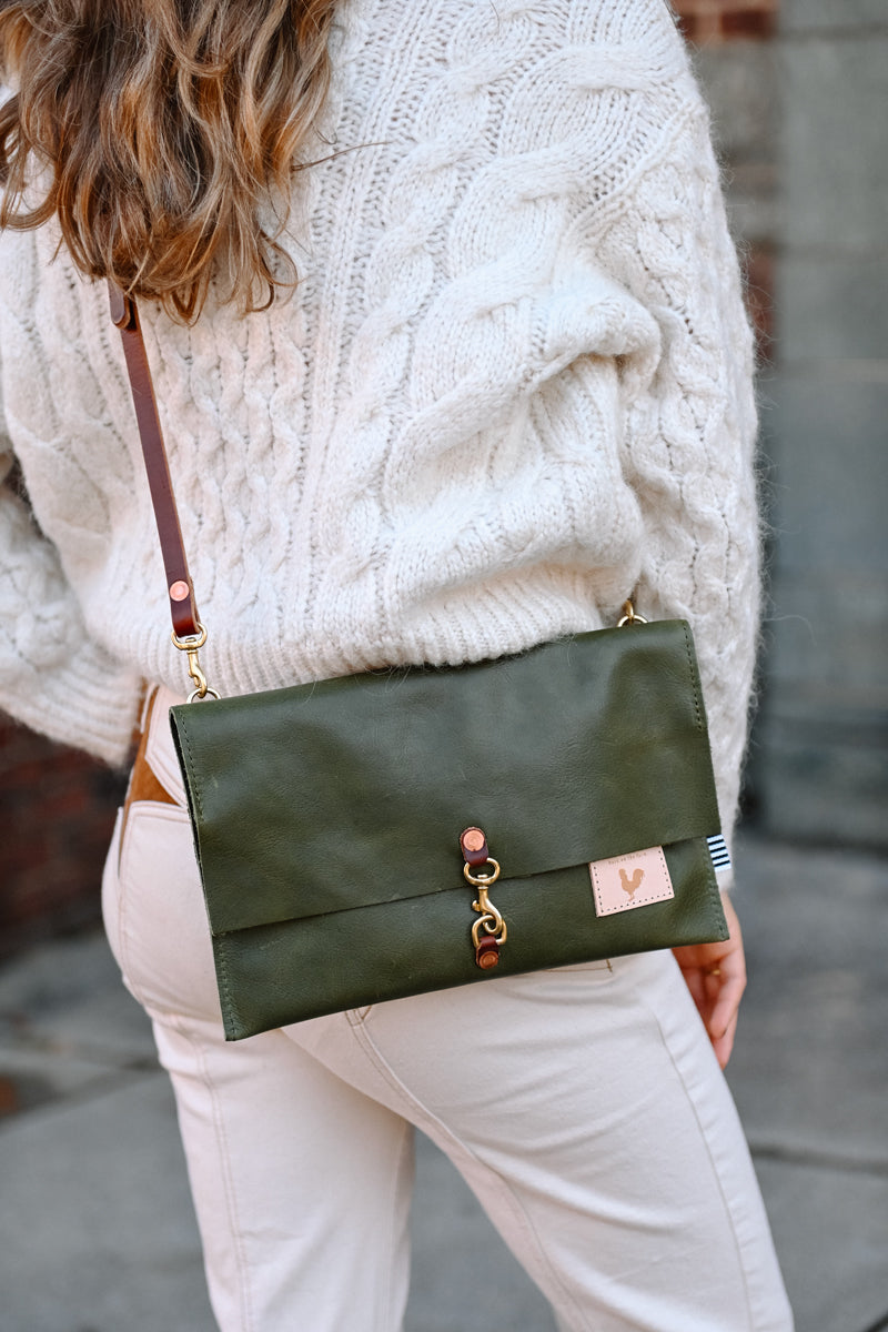 Hunter Green Leather Foldover Clutch & Crossbody