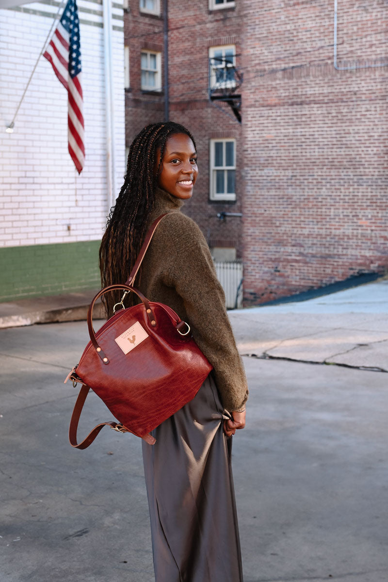 Ruby Running Backpack Ruby Red Leather Backpack 2.0 | Red Leather Convertible Backpack