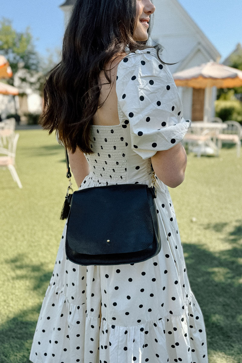 Black Luxe Leather Saddle Bag