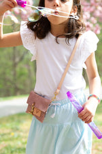 Little Girl's Rose Leather Clutch & Crossbody