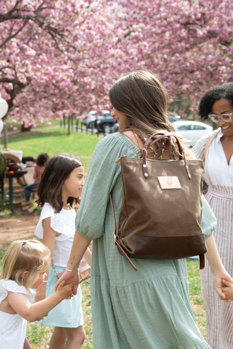 Meanwhile Field Tan Wax Canvas Backpack with Liberty of London Lining