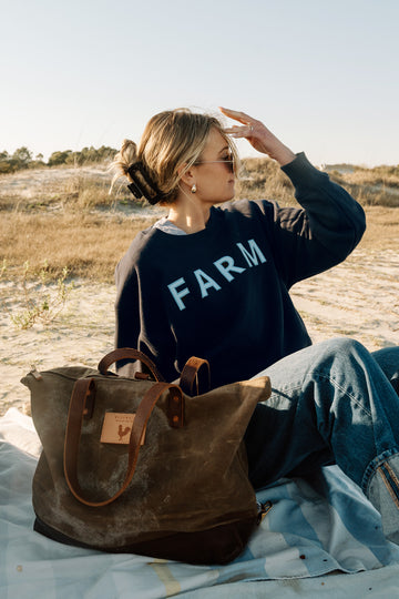 FARM Two Tone Navy & Ice Blue Boxy Crew Sweatshirt