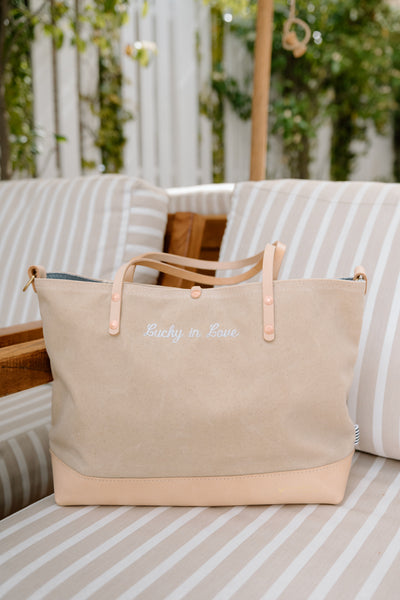 Customized Natural Waxed Canvas Perfect Tote | Tan Canvas Totes