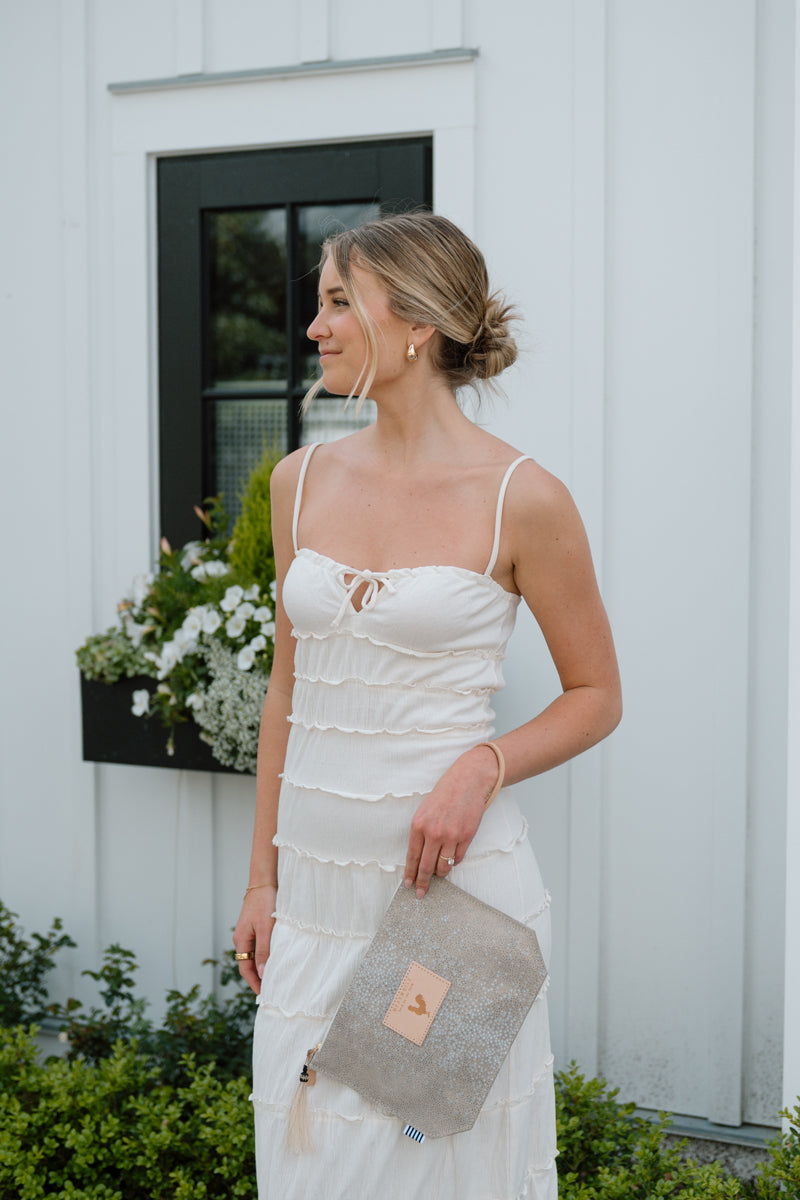Pearl Stingray Leather Wristlet | White Leather Wristlet Bag