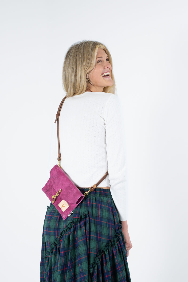 lady　0331 Ruby Red Leather Clutch & Crossbody | Red Leather Crossbody Bag