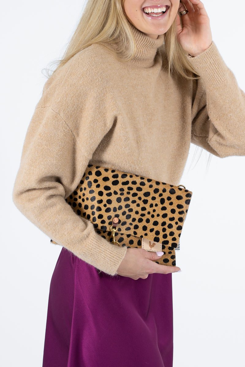 Cheetah Hair on Hide Leather Foldover Clutch & Crossbody