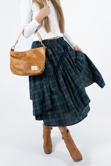 Camel Leather Midi Hobo