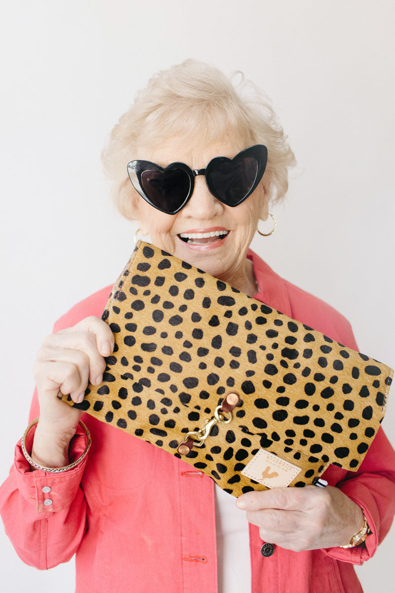 Tan and Gold Hair-on-Hide Leather Clutch Handbag