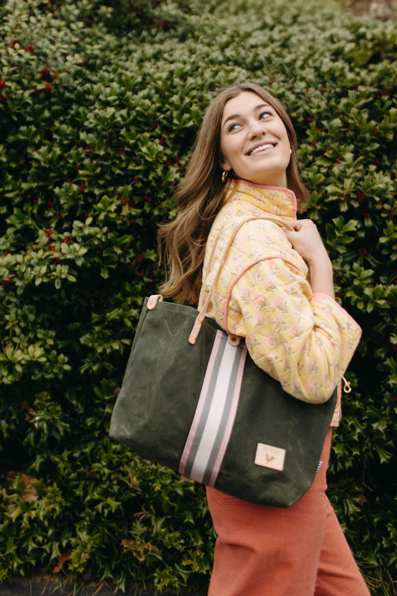Olive Waxed Canvas Perfect Tote with Webbing