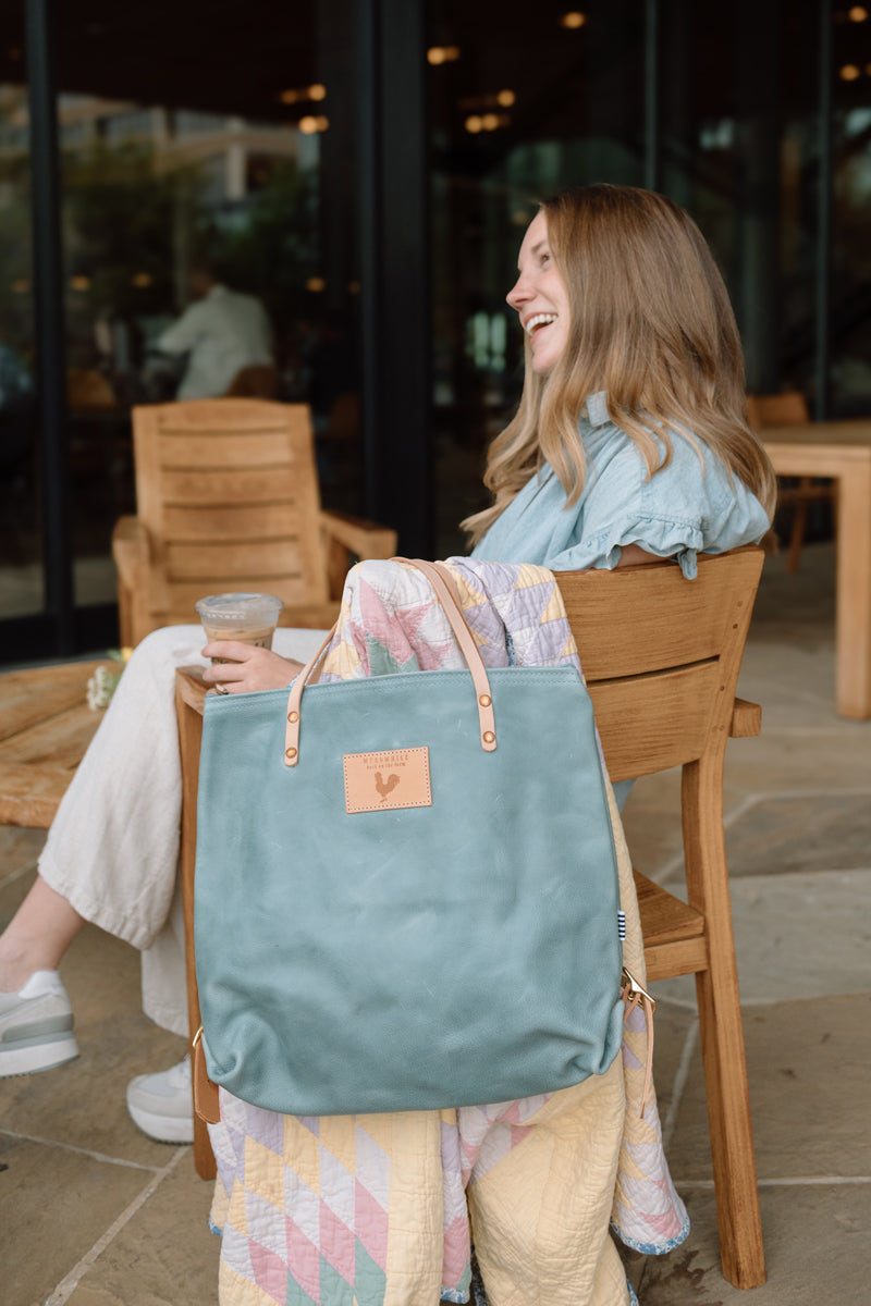 Dusty Blue Leather Backpack | Ladies Leather Backpack Purse