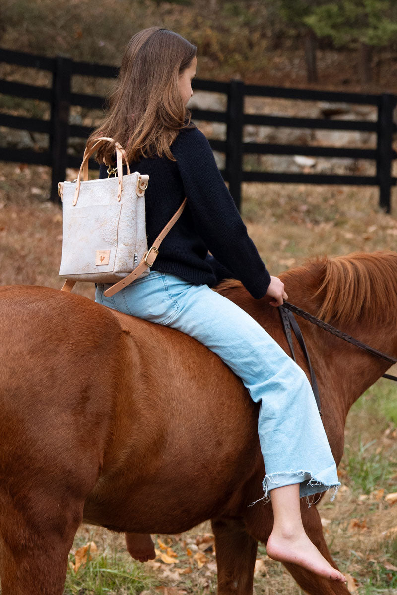 Birch White Leather Zippered Small Tote