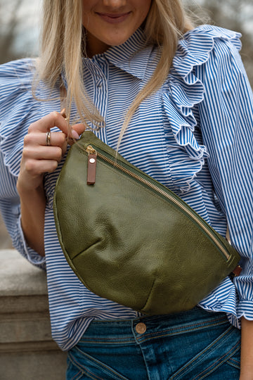 Hunter Green Leather Fanny Bag