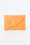 Orange leather Meanwhile Back on the Farm wallet with a button