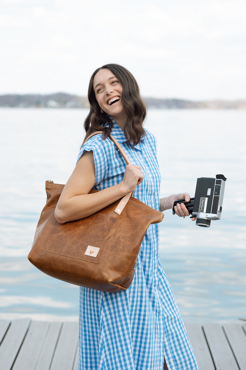 Camel Leather Travel Tote