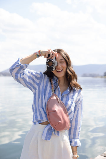 Handcrafted Rose Pink Leather Fanny Bag