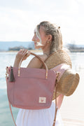 Handcrafted Rose Pink Leather Purse with Crossbody Strap