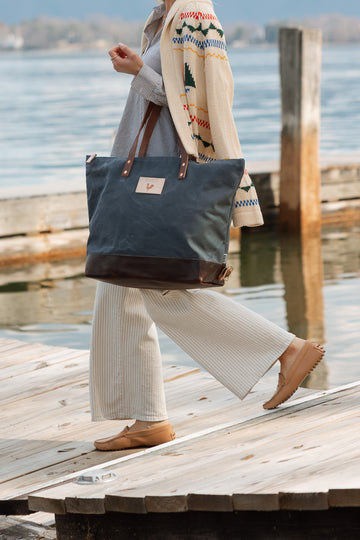 Slate Blue Waxed Canvas Adventure Tote