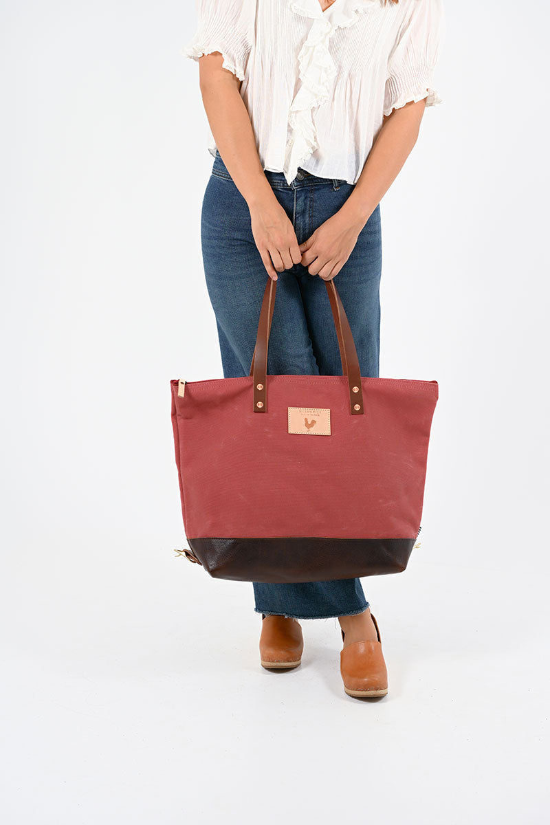 Nantucket Waxed Canvas Adventure Tote | Red Canvas Tote