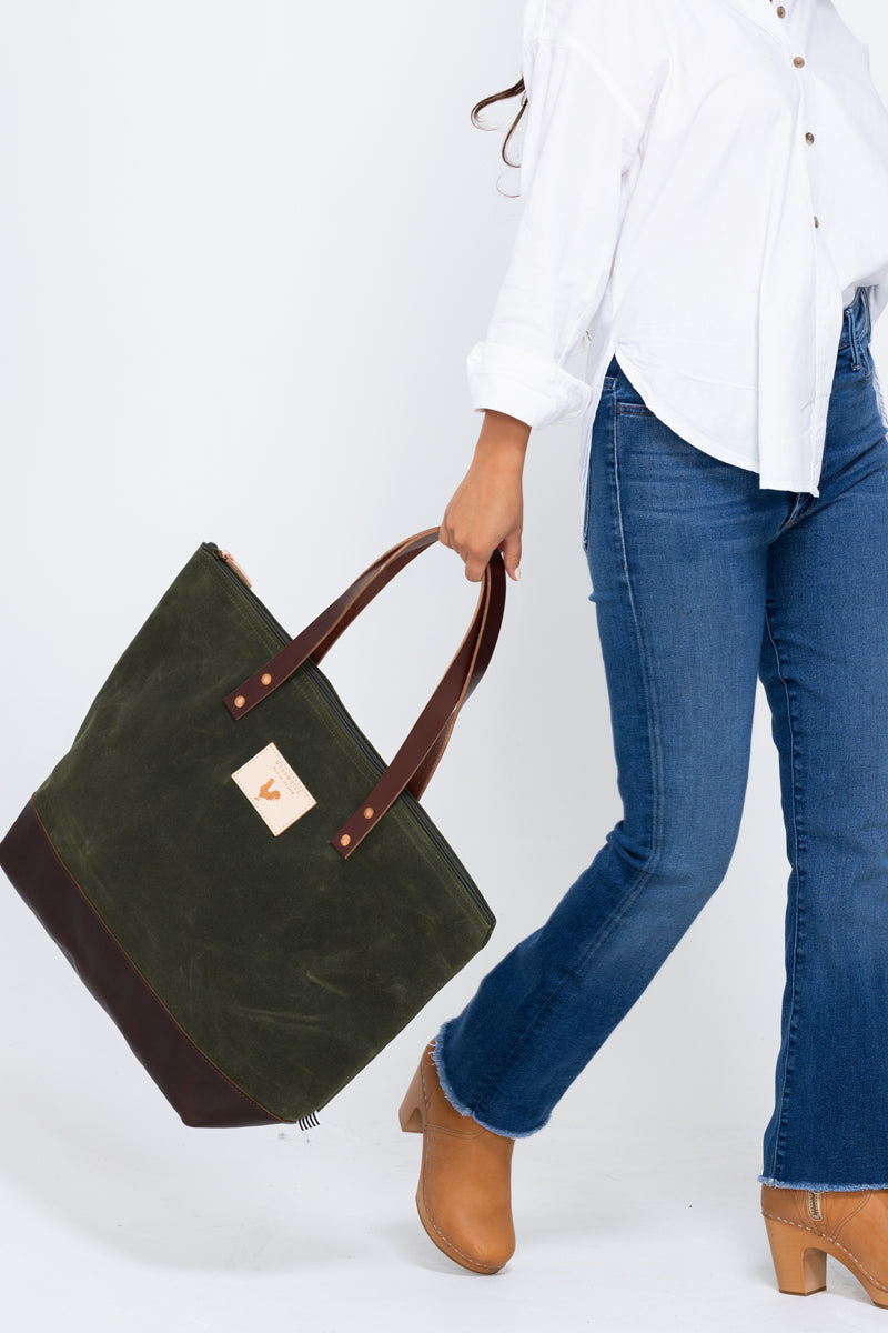 Olive Waxed Canvas Adventure Tote