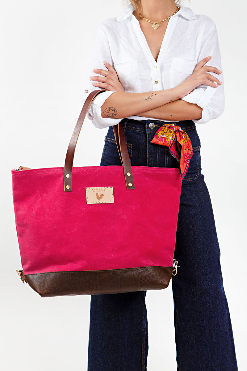 Pink Tote Bag with Brown Handles