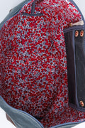 Slate Blue Canvas Tote Bag with Floral Interior