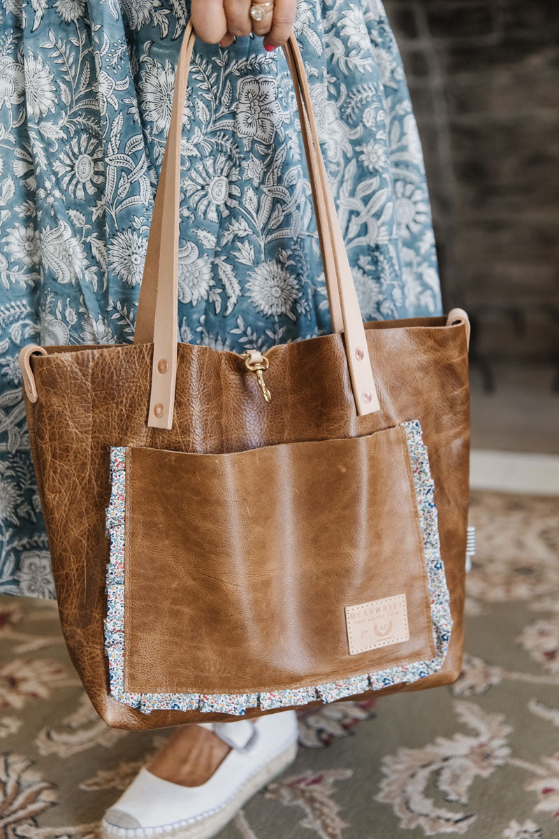 Winter leather-trimmed Melton cashmere tote